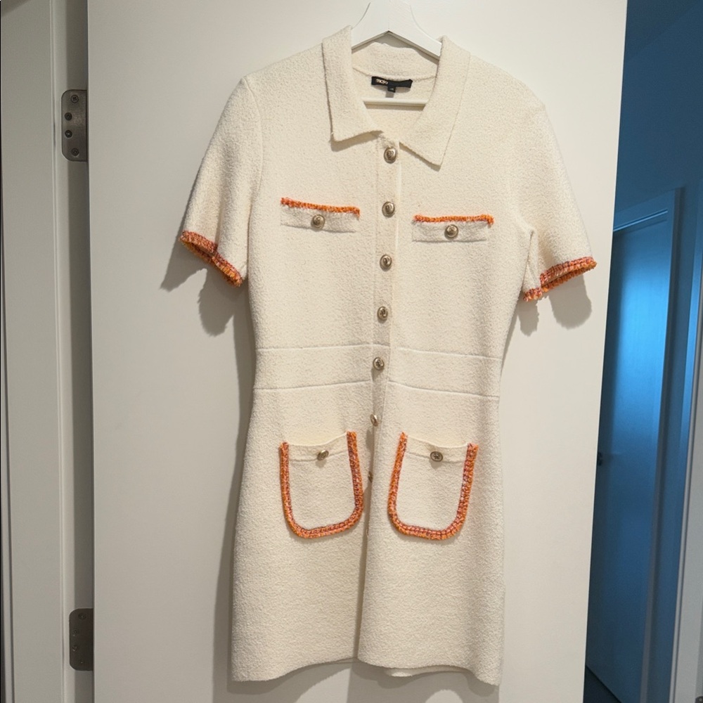 Maje Cream Dress with Orange Accents